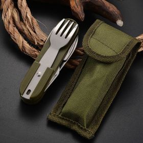 7 In 1 Multifunctional Outdoor Tableware Stainless Steel Foldable Fork Spoon Knife Picnic Camping Hiking Travelling Dinnerware - GREEN - SPAIN