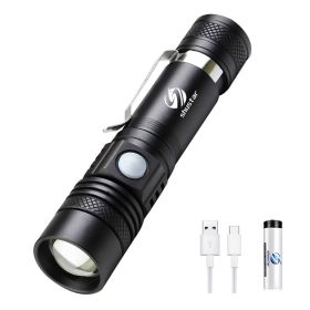 Ultra Bright LED Flashlight With T6 LED lamp beads Waterproof Torch Zoomable 4 lighting modes Multi-function USB charging - Package A