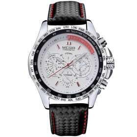 Men's Watch Men Waterproof Luminous Quartz Watch leather Strap Calendar Watch - White