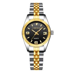 Women's Fashion Casual Quartz Watch Women's Business Stainless steel strap Calendar Watch - black Gold