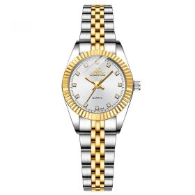 Women's Fashion Casual Quartz Watch Women's Business Stainless steel strap Calendar Watch - Gold white