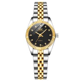 Women's Fashion Casual Quartz Watch Women's Business Stainless steel strap Calendar Watch - Gold black