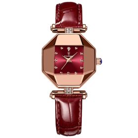 Ladies Fashion Casual Quartz Watch Women's Business Leather Hand Watch - Red