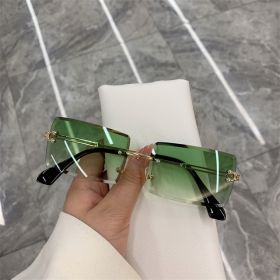 Vintage Fashion 2021 New Sunglasses Rimless Frameless Rectangle Shades Gradient UV400 Summer Traveling Sun Glasses for Women - green - As Picture