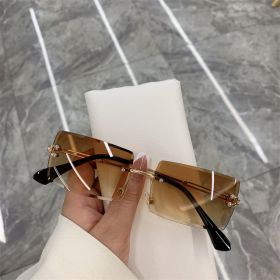 Vintage Fashion 2021 New Sunglasses Rimless Frameless Rectangle Shades Gradient UV400 Summer Traveling Sun Glasses for Women - brown - As Picture