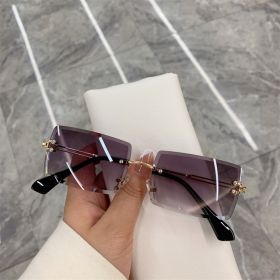 Vintage Fashion 2021 New Sunglasses Rimless Frameless Rectangle Shades Gradient UV400 Summer Traveling Sun Glasses for Women - purple - As Picture