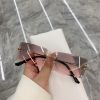 Vintage Fashion 2021 New Sunglasses Rimless Frameless Rectangle Shades Gradient UV400 Summer Traveling Sun Glasses for Women - pink - As Picture