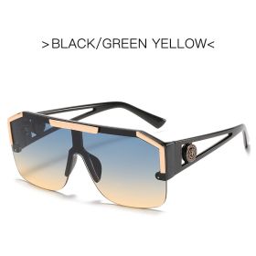 New Luxury Oversized Men Sunglasses Brand Designer Sun Glasses For Women Fashion Gradient Square Shades - Balck Green Yellow - AS Picture