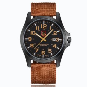 Men's Nylon Strap Quartz Watch Fashion Casual Round Hand Date Men's Watches - Coffee