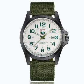 Men's Nylon Strap Quartz Watch Fashion Casual Round Hand Date Men's Watches - Green