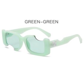 Hip-hop Square Sunglasses Women Men Off Notch Hole Design White Sun Glasses Blue Ladies Vintage Shados Eyewear UV Protection - green - As picture