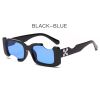 Hip-hop Square Sunglasses Women Men Off Notch Hole Design White Sun Glasses Blue Ladies Vintage Shados Eyewear UV Protection - blue - As picture