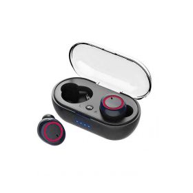 Y50 Bluetooth Earphone Outdoor Sports Wireless Headset 5.0 With Charging Bin Power Display Touch Control Headphone Earbuds - Black red