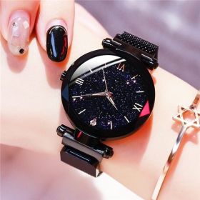 Women's Fashion Starry Sky Watches Magnet Buckle Mesh Belt Diamond Quartz Watch Women Dress Clock - Black