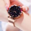 Women's Fashion Starry Sky Watches Magnet Buckle Mesh Belt Diamond Quartz Watch Women Dress Clock - Rose Gold