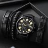 1pc Men's Nylon Business Watch Fashion Casual Round Hands Quartz Watch 3pc Bracelet - Black gold