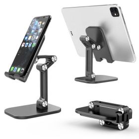 Three Sections Foldable Desk Mobile Phone Holder For iPhone iPad Tablet Flexible Table Desktop Adjustable Cell Smartphone Stand - black