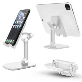 Three Sections Foldable Desk Mobile Phone Holder For iPhone iPad Tablet Flexible Table Desktop Adjustable Cell Smartphone Stand - white