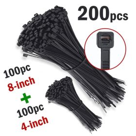 200PCS Cable Ties Zip Nylon Black Nylon Wire Wrap Tie UV Weather Resistant - Black - Nylon