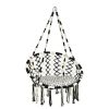 Hanging Hammock Chair with Cushion Macrame Swing Cotton Rope Indoor Outdoor - Black/White