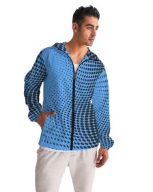 Mens Hooded Windbreaker - Blue Polka Dot Water Resistant Jacket - Jl1g0x - Blue