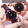 Women's Fashion Starry Sky Watches Magnet Buckle Mesh Belt Diamond Quartz Watch Women Dress Clock - Black