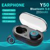 Y50 Bluetooth Earphone Outdoor Sports Wireless Headset 5.0 With Charging Bin Power Display Touch Control Headphone Earbuds - Black