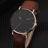 1pc Hot Selling Men's Leather Circular Pointer Watch Business Leisure Quartz Watches - Coffee