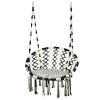 Hanging Hammock Chair with Cushion Macrame Swing Cotton Rope Indoor Outdoor - Black/White