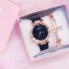 2022 Women's Watches Set Starry sky Ladies Bracelet Watch Casual Leather Sports Quartz Clock(No Box) - Pink