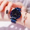 Women's Fashion Starry Sky Watches Magnet Buckle Mesh Belt Diamond Quartz Watch Women Dress Clock - Black