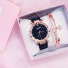 2022 Women's Watches Set Starry sky Ladies Bracelet Watch Casual Leather Sports Quartz Clock(No Box) - Red