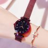 Women's Fashion Starry Sky Watches Magnet Buckle Mesh Belt Diamond Quartz Watch Women Dress Clock - Rose Gold