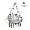 Hanging Hammock Chair with Cushion Macrame Swing Cotton Rope Indoor Outdoor - Black/White