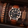 1pc Men's Nylon Business Watch Fashion Casual Round Hands Quartz Watch 3pc Bracelet - Black