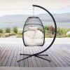 Hanging Egg Swing Chair with Stand Hammock Chair with Soft Cushion and Pillow for Backyard, Garden, Patio XH - Beige