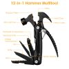 12 in 1 Hammer Multitool Portable Stainless Steel Mini Hammer Survival Tool Camping Gear Unique Gifts for Dad Husband Brother Boyfriend - Black