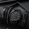 1pc Men's Nylon Business Watch Fashion Casual Round Hands Quartz Watch 3pc Bracelet - Black gold