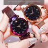 Women's Fashion Starry Sky Watches Magnet Buckle Mesh Belt Diamond Quartz Watch Women Dress Clock - Blue