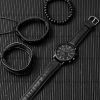 1pc Men's Nylon Business Watch Fashion Casual Round Hands Quartz Watch 3pc Bracelet - Black