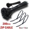 200PCS Cable Ties Zip Nylon Black Nylon Wire Wrap Tie UV Weather Resistant - Black - Nylon