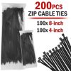 200PCS Cable Ties Zip Nylon Black Nylon Wire Wrap Tie UV Weather Resistant - Black - Nylon