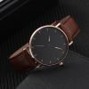 1pc Hot Selling Men's Leather Circular Pointer Watch Business Leisure Quartz Watches - Coffee