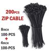 200PCS Cable Ties Zip Nylon Black Nylon Wire Wrap Tie UV Weather Resistant - Black - Nylon