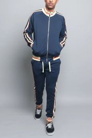 Sports Men Two-piece Suit (Option: Navy Blue-XXL)